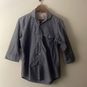 Back Number Men’s Chambray Button Down 3/4 Sleeve Shirt Sz Small